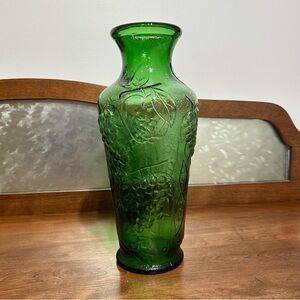 Vintage Empoli Italian Emerald Green Vase - Grapes - Made in Italy